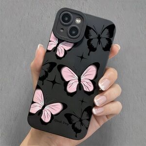 iPhone Phone Case Pink Butterflies Black TPU Shockproof Case